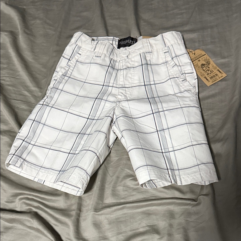 Kids White and Gray Checkered Shorts